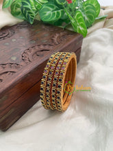 Purple Glossy Thin Silk Thread Kundan Bangle -Dots-G8588